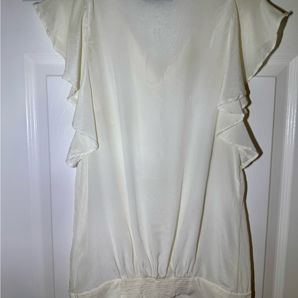 Zara Cream Flutter Sleeve Blouse with Tie Front - Picture 2 of 3